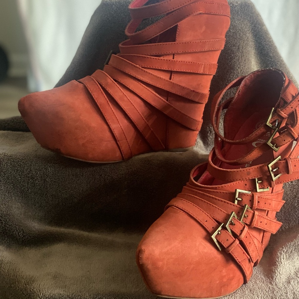 Jeffrey Campbell Bold Orange Wedge Sandals